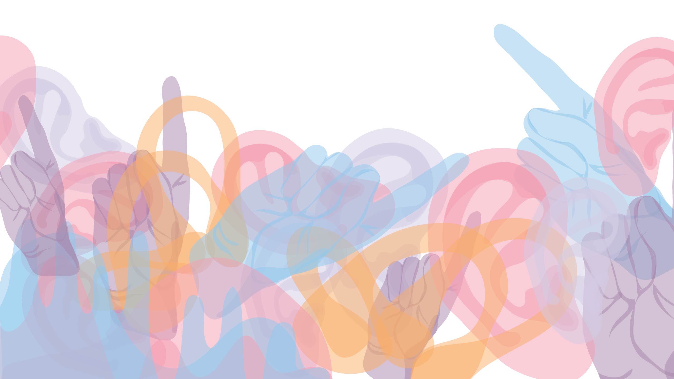 illustraties van oren en handen, titel tentoonstelling hoor eens even!